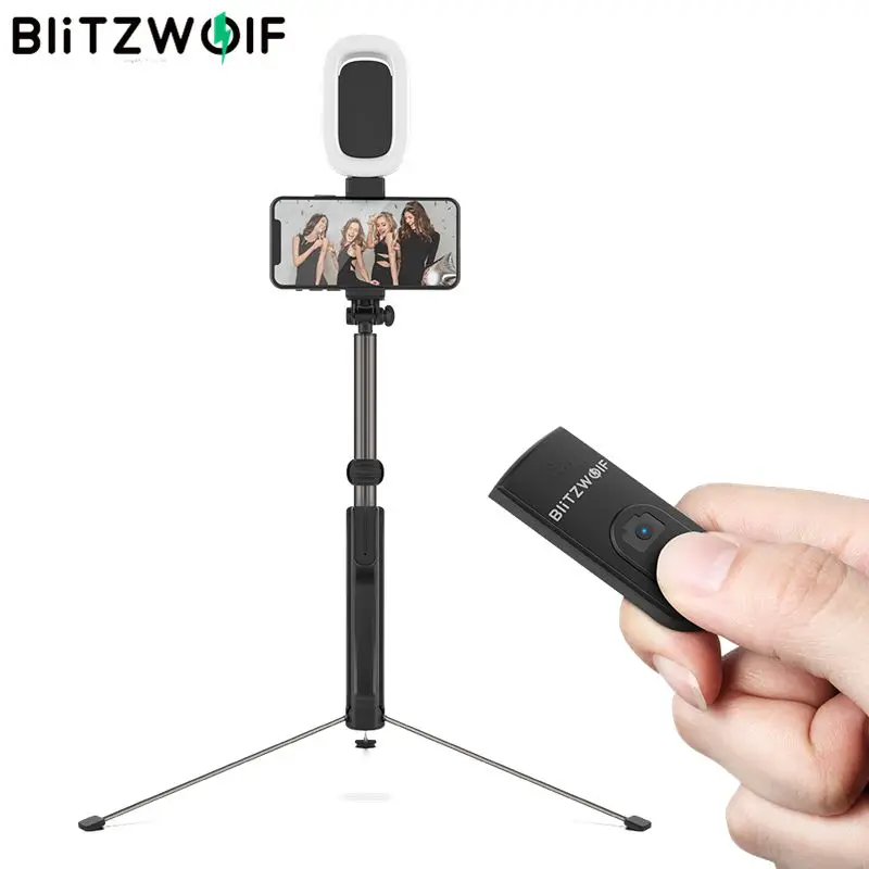 BlitzWolf BW-BS8L, 3 в 1, синий и зуб, селфи-палка, светодиодный длинный Выдвижной Штатив с возможностью поворота под разными углами для iPhone X, XR, XS Max