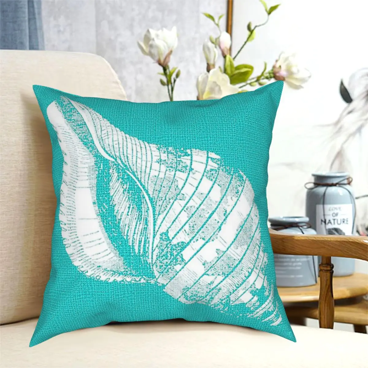 

Aqua Turquoise Blue With White Shell Pillow Cushion Cover Decorative Pillowcases Case Home Sofa Cushions 40x40,45x45cm