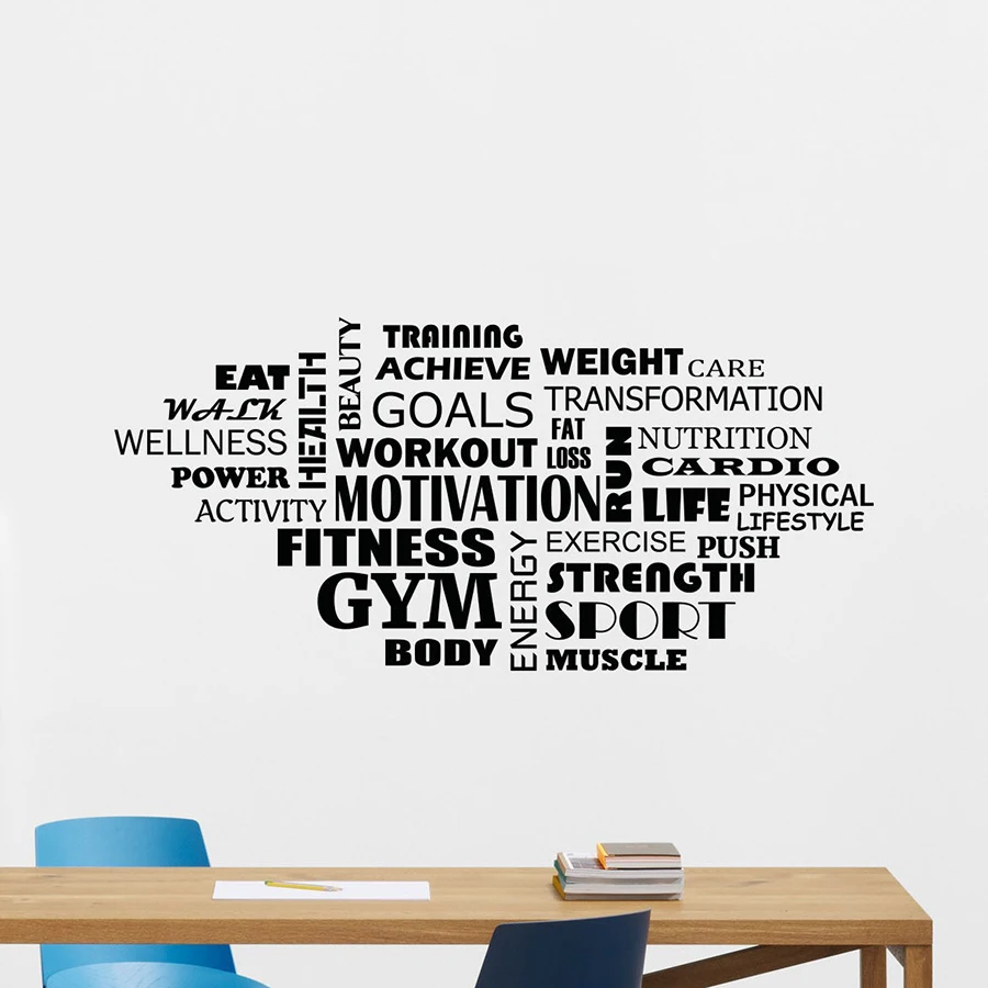 

Gym Vinyl Wall Decal Words Cloud Motivation Fitness Quote Vinyl Sticker Home Decor Home Gym Decoration Sport Art Mural C217