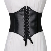 pu women wide black corset belt gothic stretch tight womens leather belt slimming