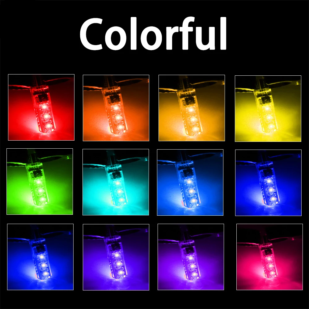 

2X T10 W5W LED RGB Car Lights LED Bulbs RGB With Remote Control 194 168 501 Strobe Led Lamp Reading Lights White Red Amber Blue