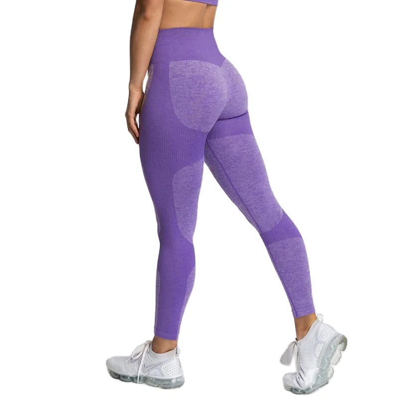 

Фиолетовые женские леггинсы для спортзала с высокой талией, эластичные черные штаны, штаны для фитнеса и йоги, бесшовные Леггинсы для йоги, ...