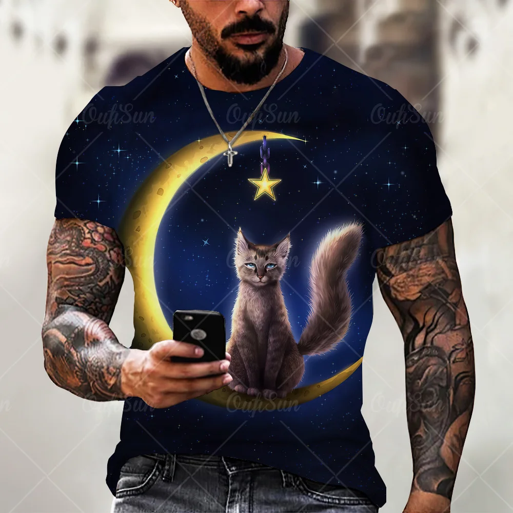 

Summer Trendy and Interesting Kawaii Cat Print T-shirt Men's and Women's Fashion O-neck Casual Loose and Comfortable Punk Top