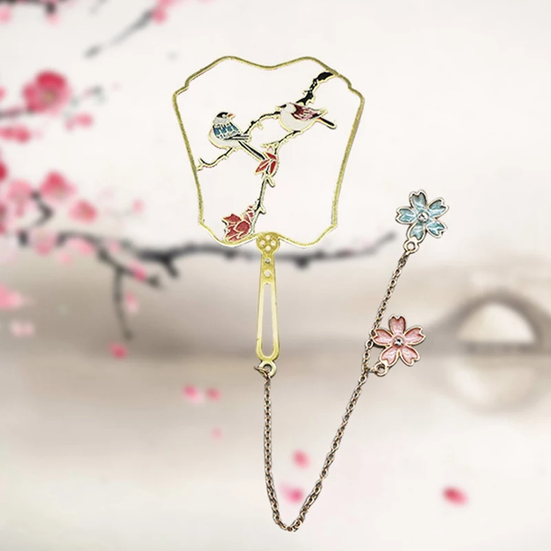 

Chinese Style Bookmark Stationery For Student Gifts School Drunk Hibiscus Creative Fan Pendant Metal Bookmark Aesthetic