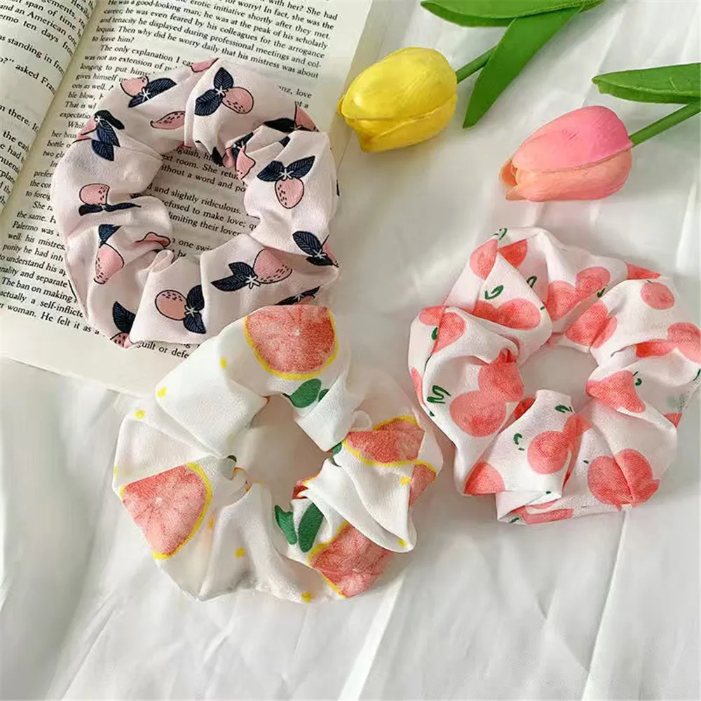 

New 9/6/4Pcs Print Fruit Elastic Scrunchie Hairband Summer Rubber Band Floral Hair Bands Ponytail for Girls Hair Accessories