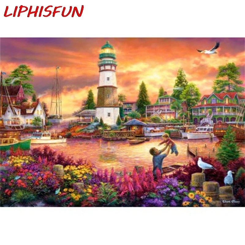 

LIPHISFUN полная дрель алмазная живопись ручная вышивка крестиком Стразы квадратный/круглый домашний декор город пейзаж башня