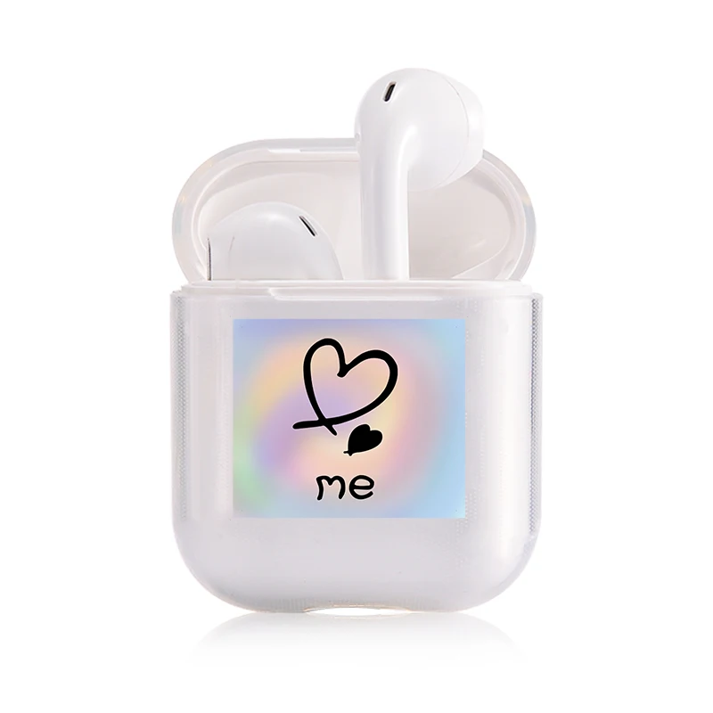 I300202 Хроматический модный наушник чехол для Apple Airpods чехол простой милый любовь сердце Bluetooth поп AirPods чехол прозрачный жесткий чехол - Цвет: I300202