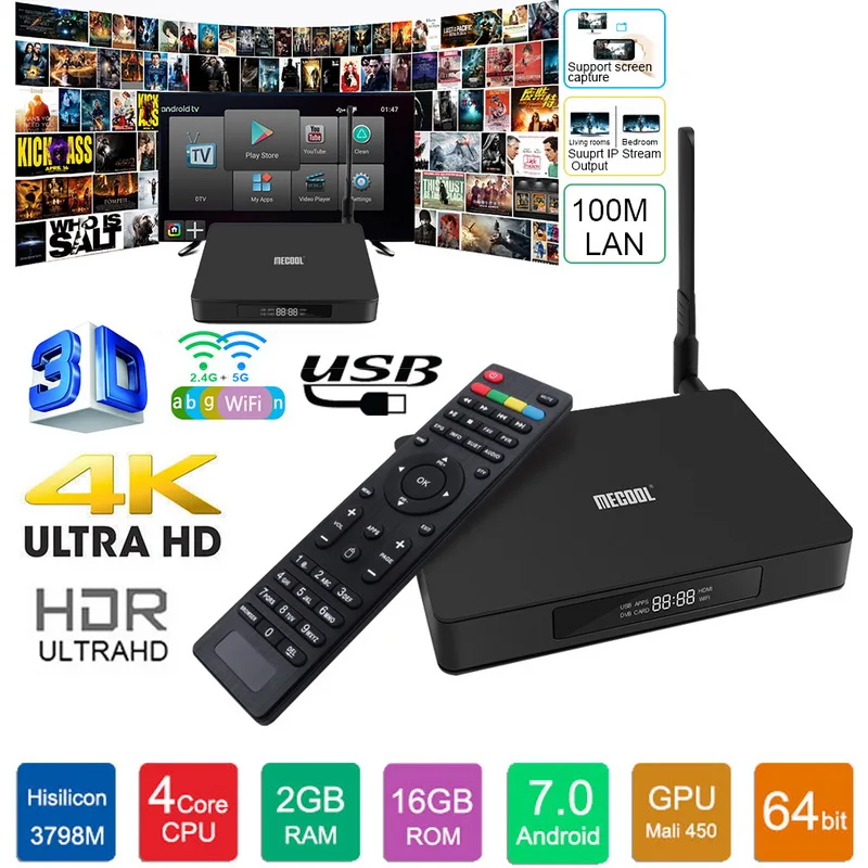 ТВ приставка MECOOL K6 на Android 7 0 2 Гб ОЗУ 16 ПЗУ 4 ГГц и 5G Wi Fi 100 Мбит/с 4K Smart Box VP9