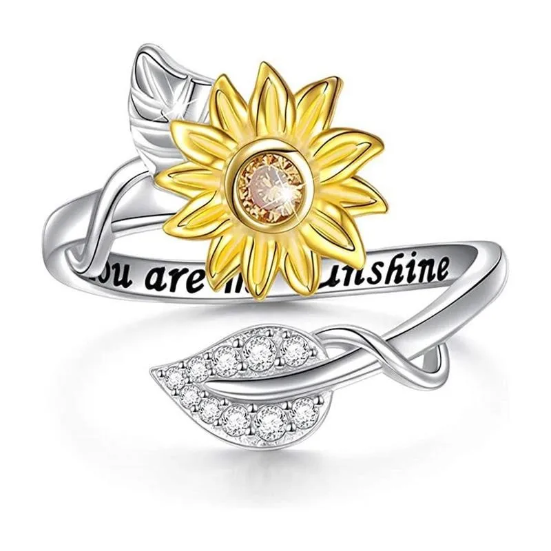 

Sunflower Leaf Ring For Woman You Are My Sunshine Romantic Lettering Sunflower Rings Ladies Summer Engagement Party Jewelry Gift