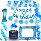 Голубые латексные шары на 1-й день рождения, воздушные шары из фольги в виде цифр для мальчиков и девочек, украшения для первого дня рождения, товары для 1 года