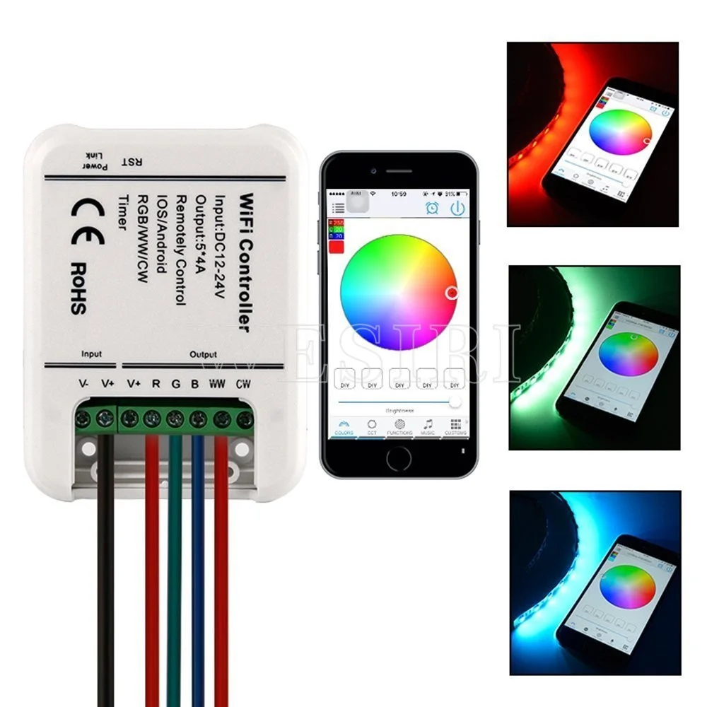 Умный WiFi светодиодный контроллер 5 каналов управления 4A 5CH CW/WW RGB RGBW RGBWW таймер со