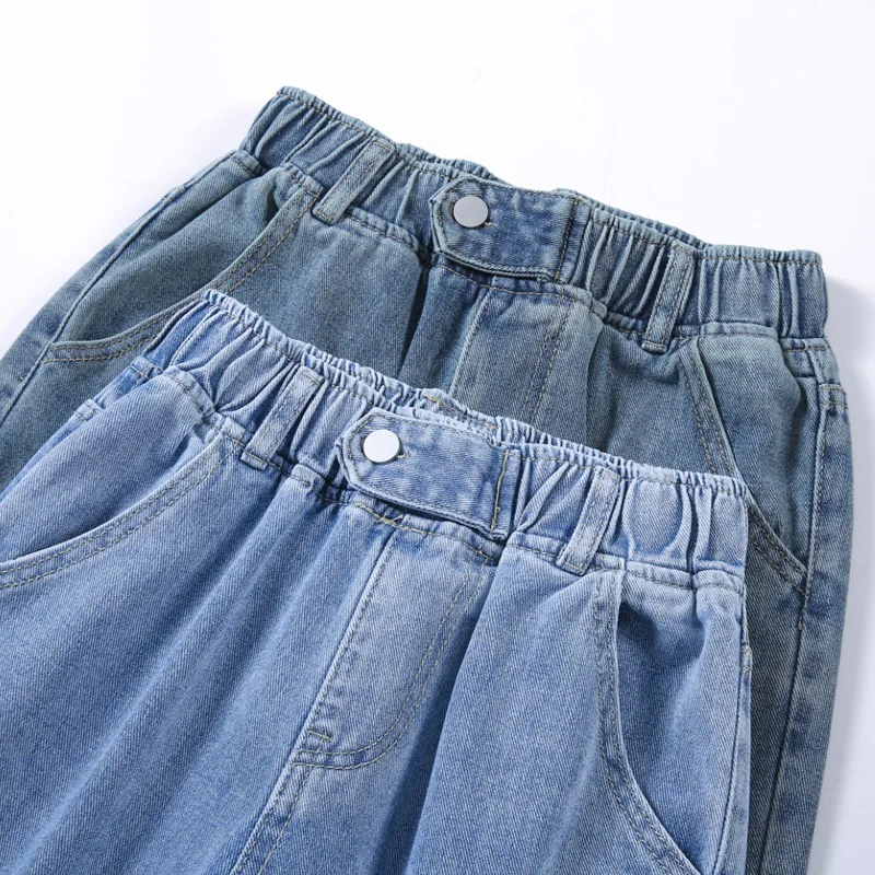 

2020 spring new loose Harlem jeans women's straight tube and all kinds of Korean version show thin, elastic waist, wide leg pant