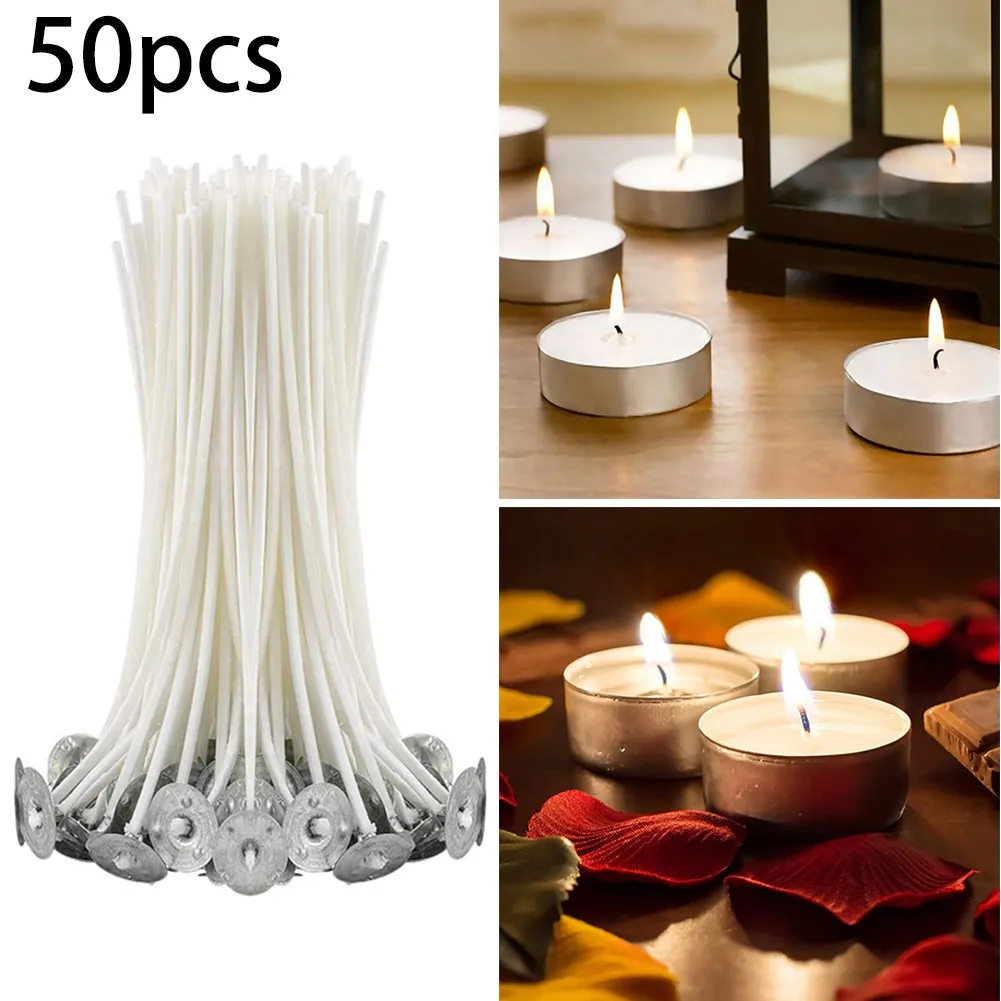 

50 X 80mm-8cm Pre Waxed Wicks For Candle Making With Sustainers Candle Wicks Smokeless Wax Pure Cotton Core Low-smoke Natural