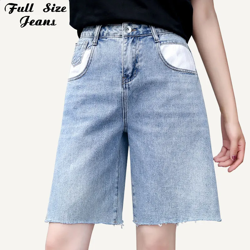 Женские прямые широкие бермуды размера плюс джинсовые шорты 4XL классические