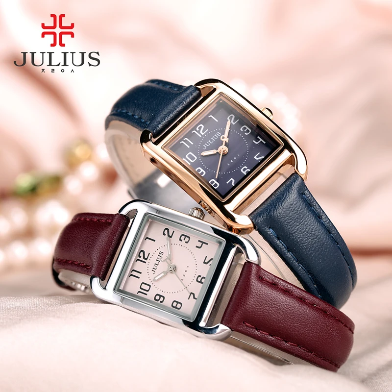 Marke Julius casual Frau Mode Silber розовое золото Rechteck Leder ремень Platz beruhmte дизайн Beliebte Uhr lusus JA