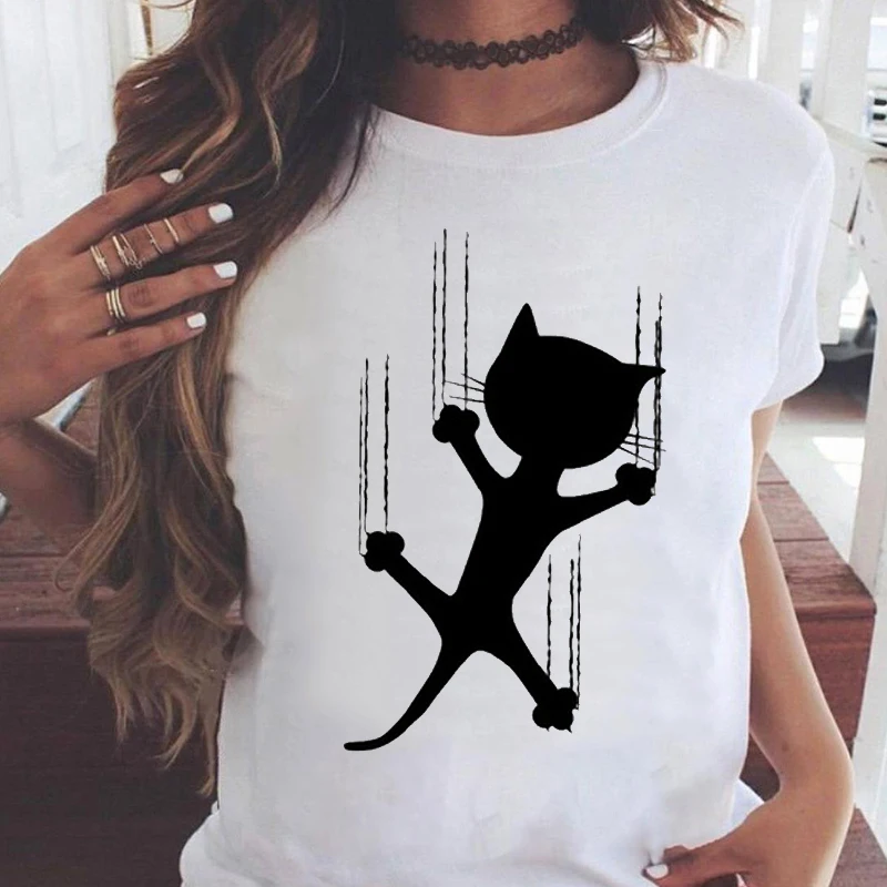 

Lovers Kawaii Cat Women's T-shirt Ladies Funny Cartoon Print Harajuku 90s Graphic Summer Top Tee Cute student loose short sleeve