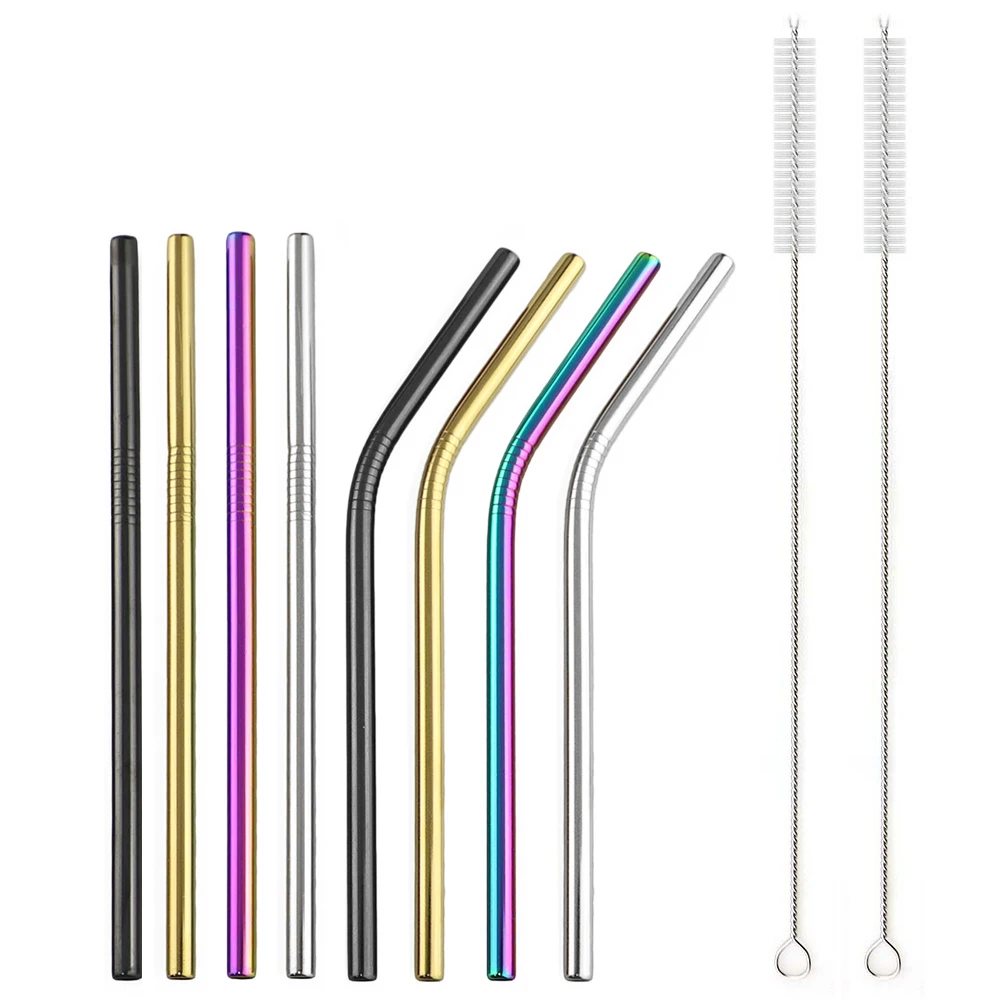 

6*160mm Reusable Drinking Straw 18/10 Stainless Steel Straw Colorful Mteal Straw Milk Drinkware With Cleaner Brush Bar Accessory