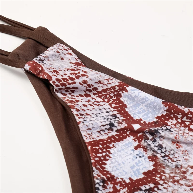 

Snakeskin Sexy Bikinis Strapless Bandage Bikini 2021 New Arrival Padded Bra Mid Waist Swimsuit Female Swimwear Women