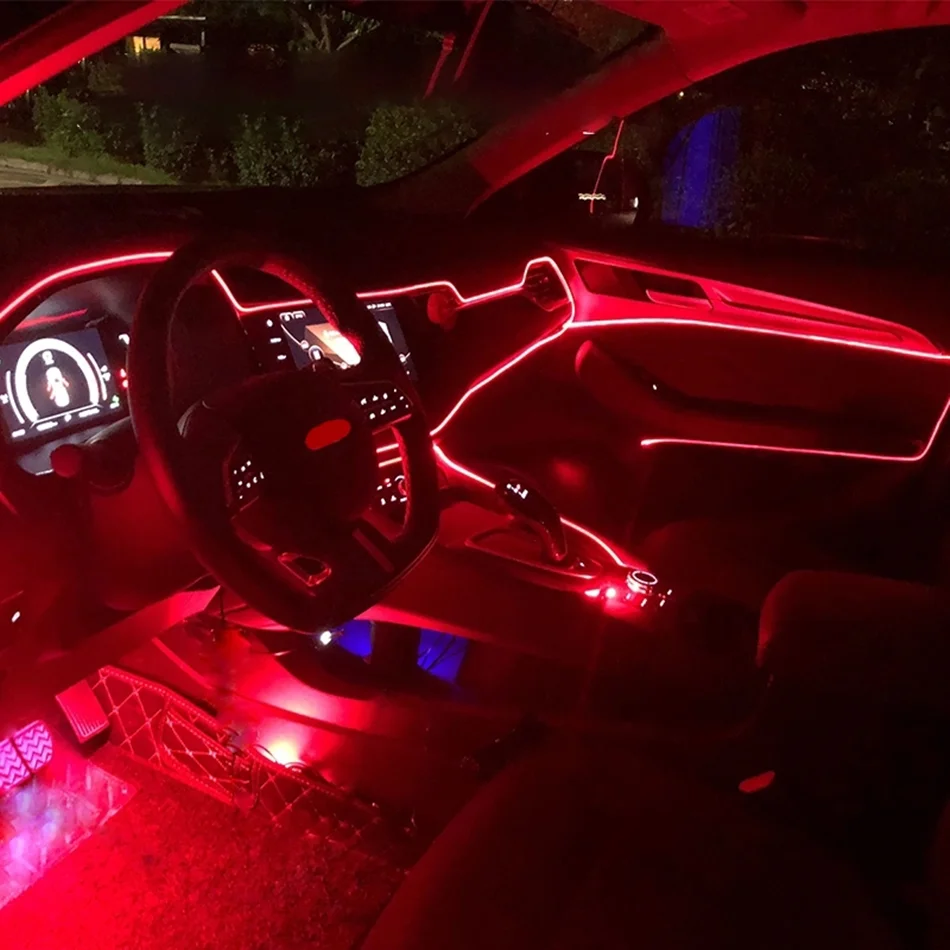 

Auto Interior Decorative Ambient Neon Lamp Car Atmosphere Lights EL Neon Wire Strip Light RGB Multiple Modes App Sound Control