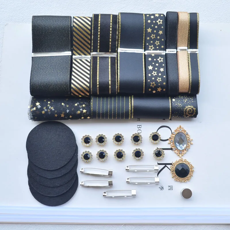 

Высококачественный набор черных и золотых лент для самостоятельной упаковки подарков и поделок, аксессуары для украшения волос