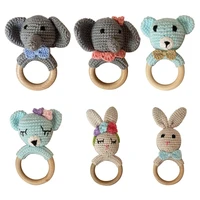 t5ec cartoon crochet animal rattle infant teething nursing soother molar toys baby wooden teether ring for newborn