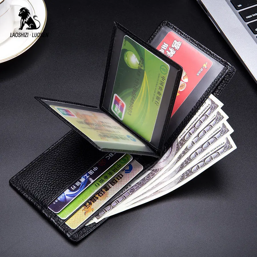 LAOSHIZI LUOSEN мужской кошелек натуральная кожа однотонный тонкий двойные Короткие