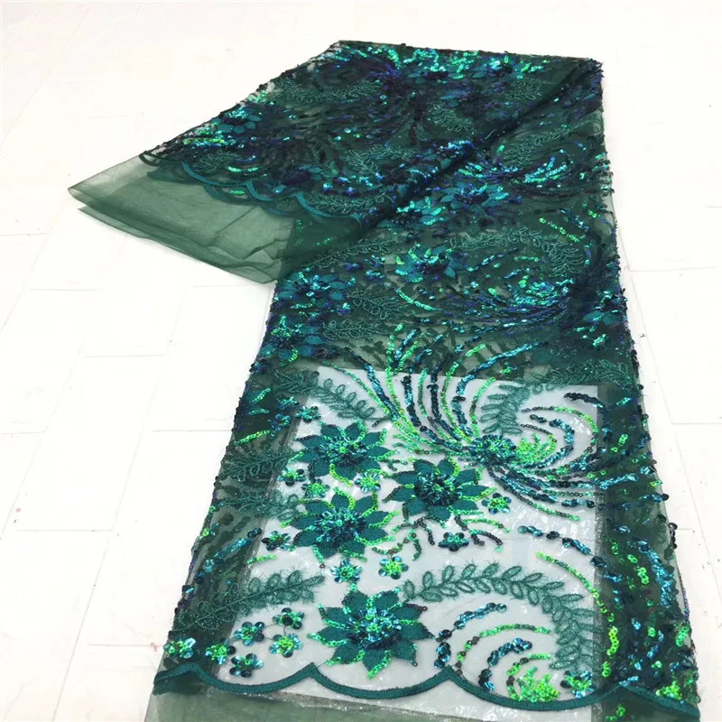 

African Lace Fabrics 2021 gold High Quality Lace Sequins Green Nigerian Sequence Lace Fabrics French Tulle Lace Fabric