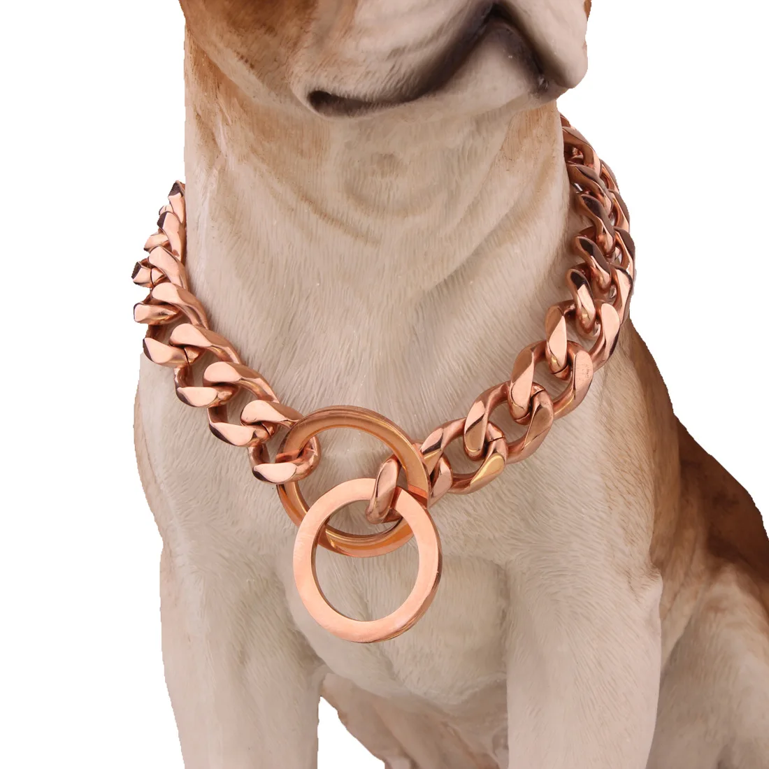 

AZ 12mm Metal Dog Chain Collars Stainless Steel Rose Gold Cuban Chain Pet Training Choker Collar For Large Dogs