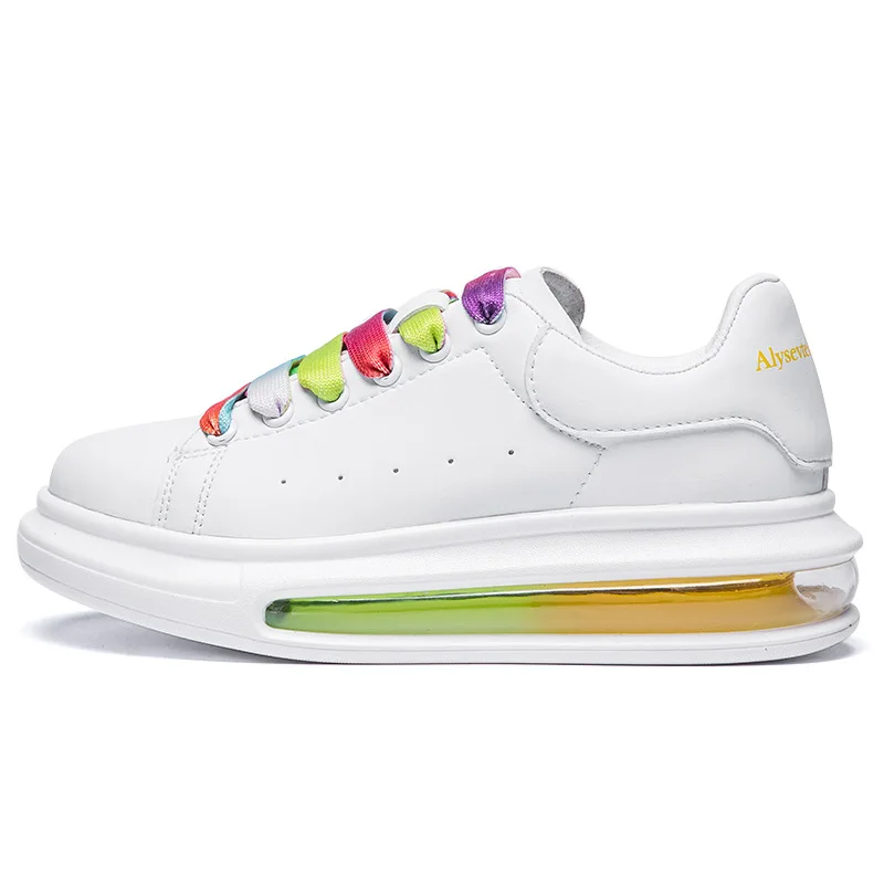 

2021 Spring New Colorful Shoelace Men's Shoes Sports Trend Street Snap Ins Colorful Height Increasing Air Cushion White Shoes