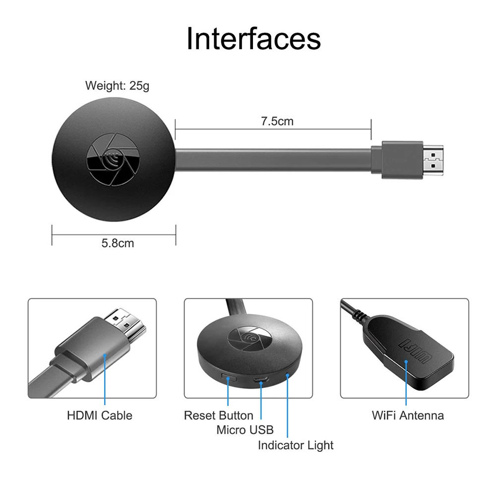 TV Stick 1080P Wireless WiFi Display Dongle Receiver Chromecast HDMI Screen Mirroring DLNA Chrome Google Android | Электроника