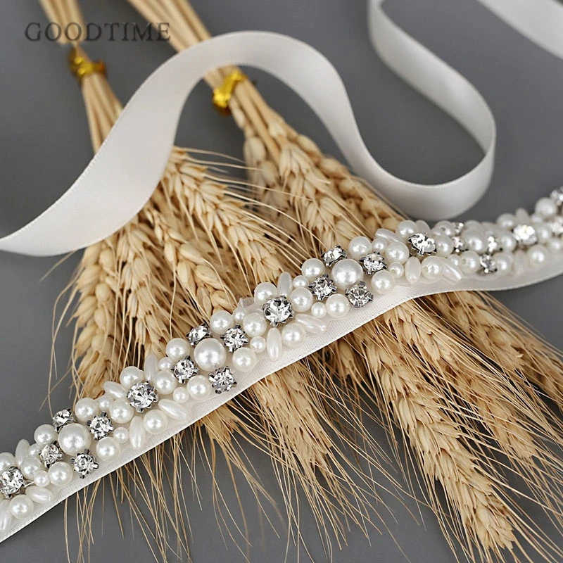 Noble Wedding Belt Bridal Satin Belts For Dresses With Rhinestones And Pearls Wedding Belt Thin Crystal Belt For Girl Dress Up