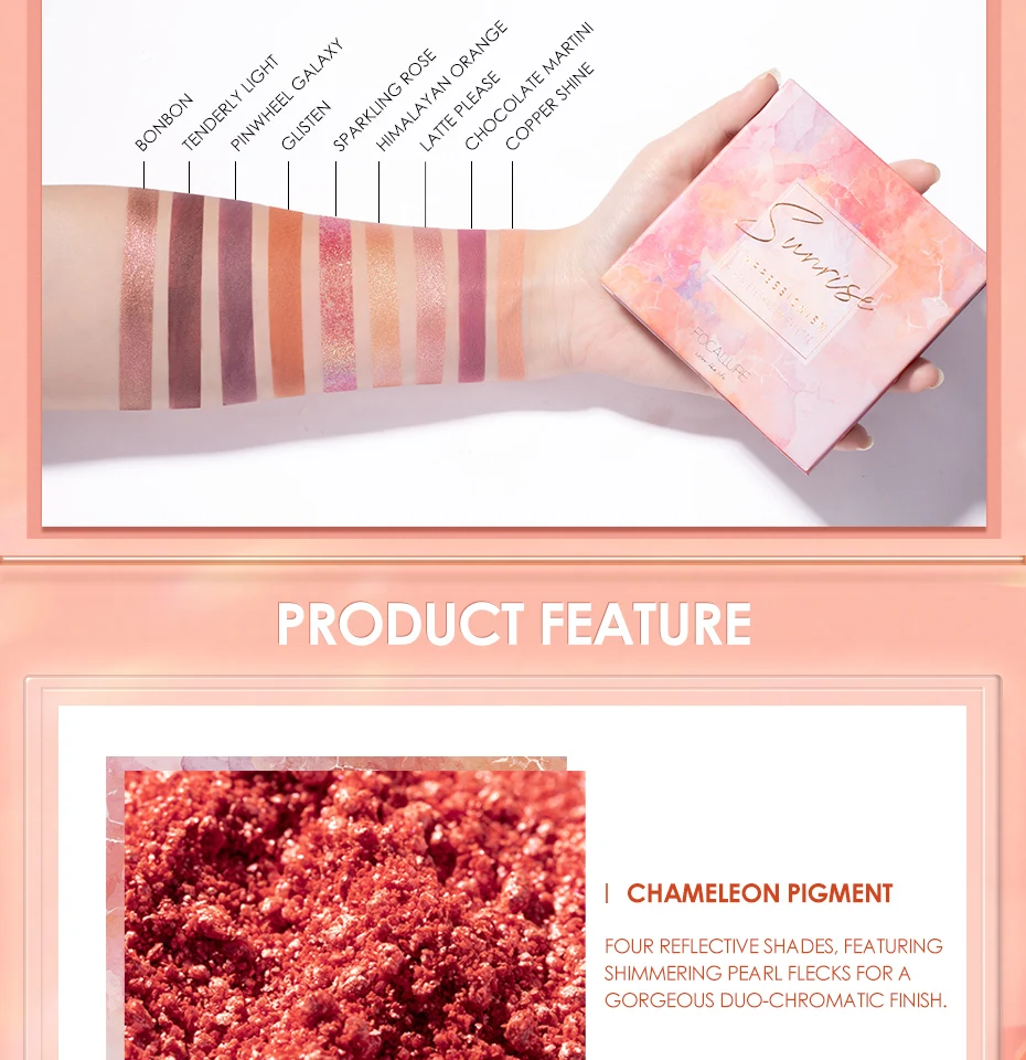 FOCALLURE Sunrise тени для век палитра 9 цветов блеск матовый Пигмент Тени для век макияж Рассыпчатая Пудра Тени для век Палитра