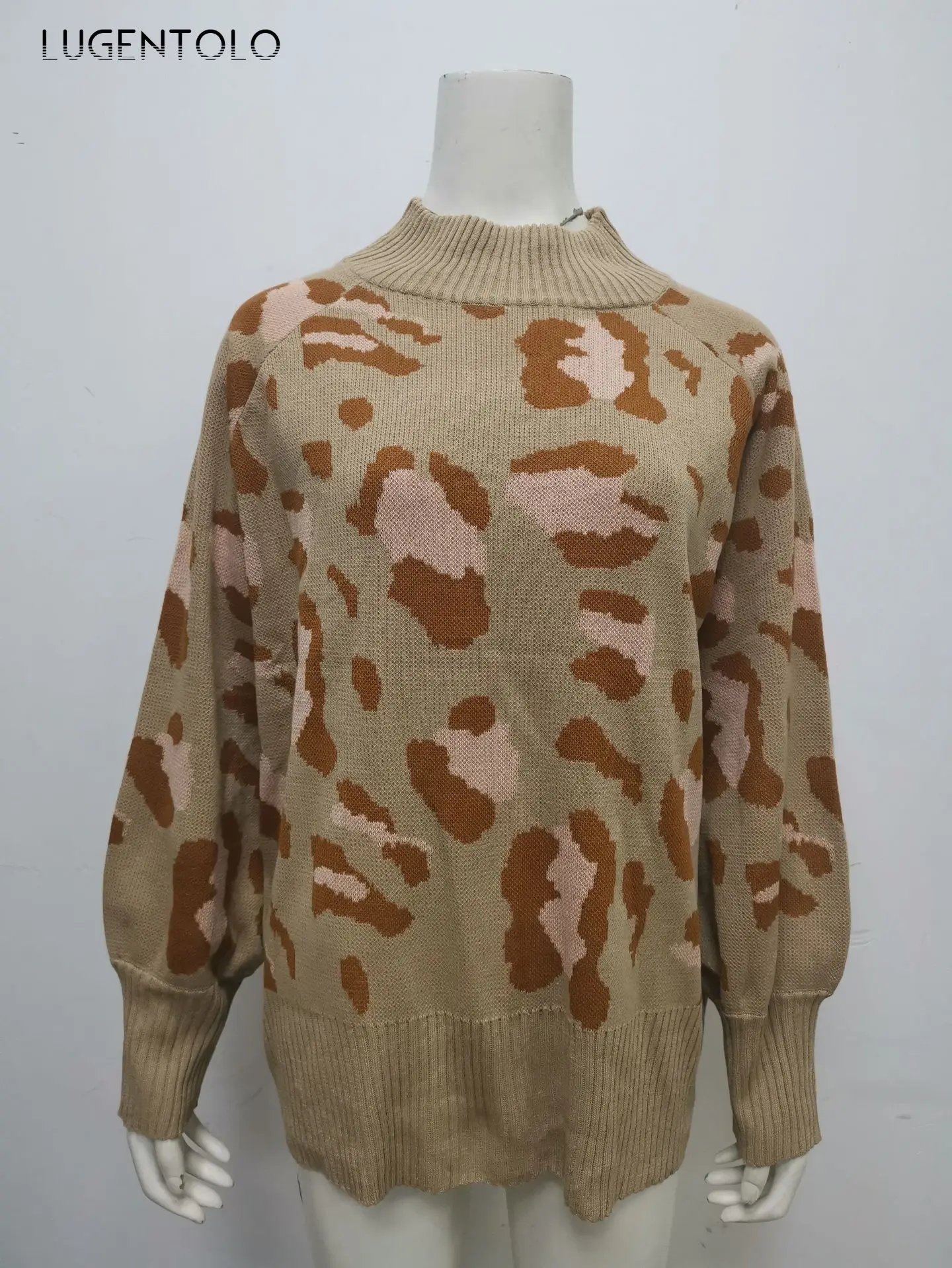 

Women Knitted Sweater Lazy Autumn Casual Sweaters Leopard Pullover Round Neck Loose Female New All-match Sweater Lugentolo