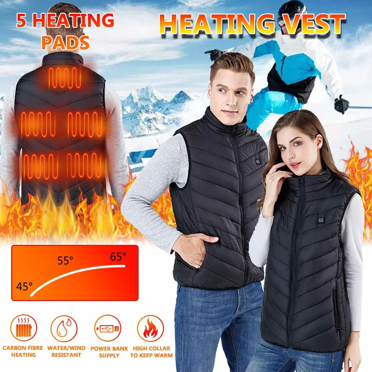 

5 Heated Vest Zones Electric Heated Jackets Men Women Sportswear Heated Coat 90% Eiderdown Heat Coat USB Heating Jacket Camping
