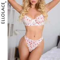 ellolace lingerie sexy heart shaped print bra and panty set 2 piece short skin care kits erotic underwear seamless sex intimate