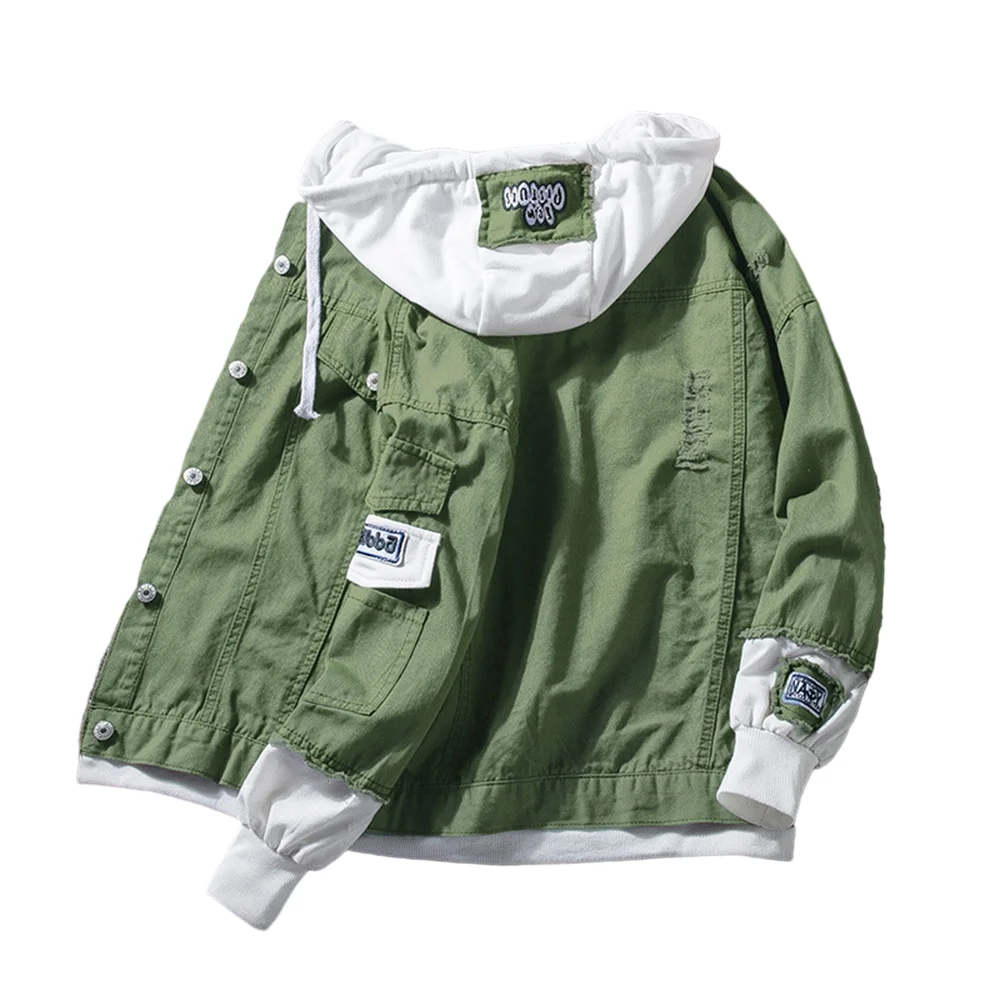 Осенняя джинсовая куртка с капюшоном Мужская в стиле хип-хоп ретро Уличная