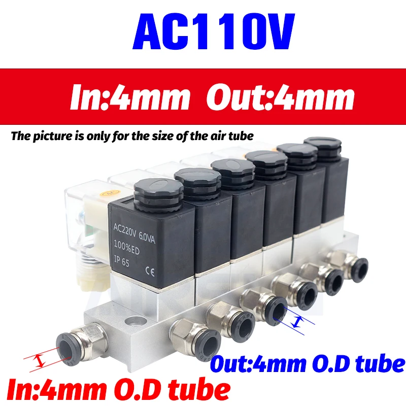 12V 24V 220V Вольт пневматический Электрический электромагнитный клапан 2 способа нормально закрытый воздушный магнитный клапан Картридж электромагнитный клапан - Цвет: AC110V 4 in 4 out