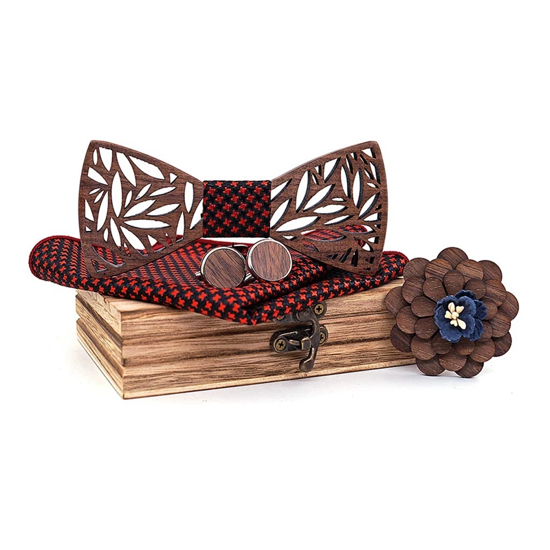 

Handmade Mens Wood Bow Tie With Matching Pocket Square And Men's Cufflinks Set