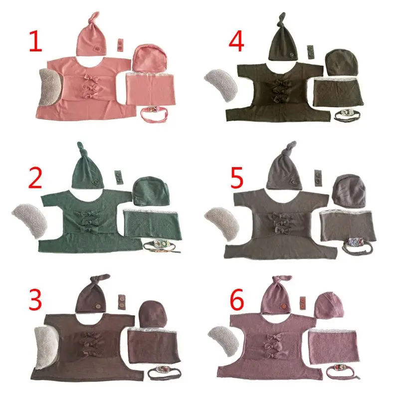 

1Set Baby Soft Wrap Top Knot Hat Headband Pillow Newborn Photo Props Infant Shooting Outfits Costume for Boys Girls Gift