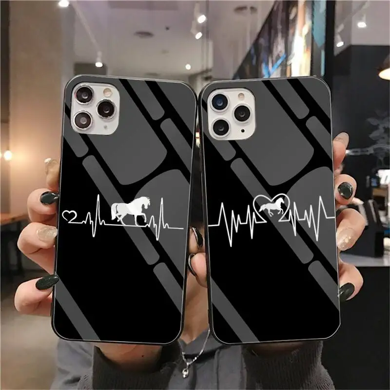 

Horse Pony Horse Heartbeat Phone Case Tempered Glass For iPhone 12 Mini 11 Pro XR XS MAX 8 X 7 6S 6 Plus SE 2020 Cover