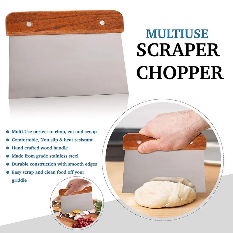 Griddle Accessory Tool Stainless Steel Metal Shovel with Wooden Handle for Barbecue Trays Dough Scraper Baking Tray B |