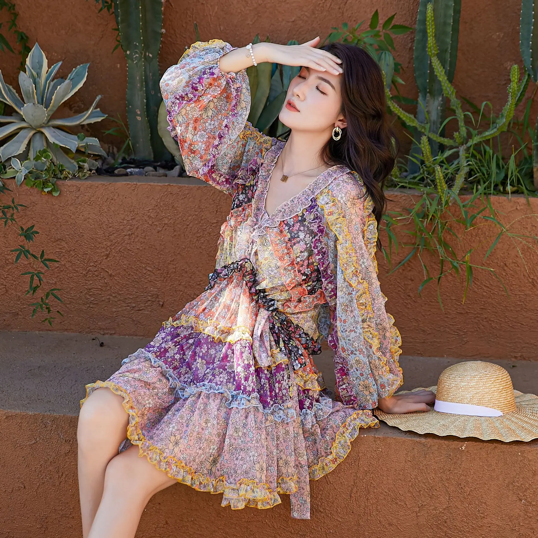 Высококачественные пляжные Стиль дизайнер контраст с цветочным принтом