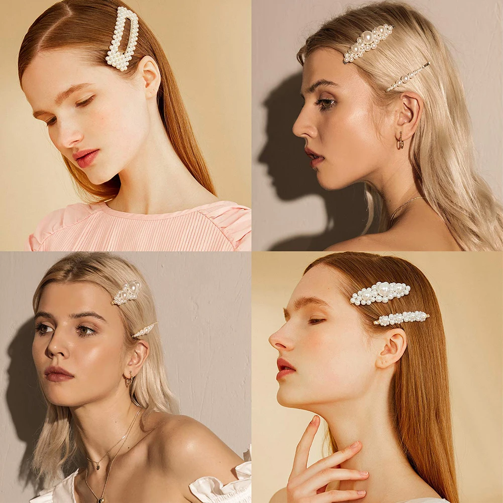 

8PCS/Set Pearl Hair Clips Silver Gold For Women Girls Fashion Stick Hairpin Barrette Korean Styling Elegant Hair Accessories