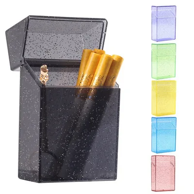

New 6 Color Plastic Transparent Cigarette Case Shiny Cigarette Case Portable Cigarette Case Smoking Accessories Lighter Box