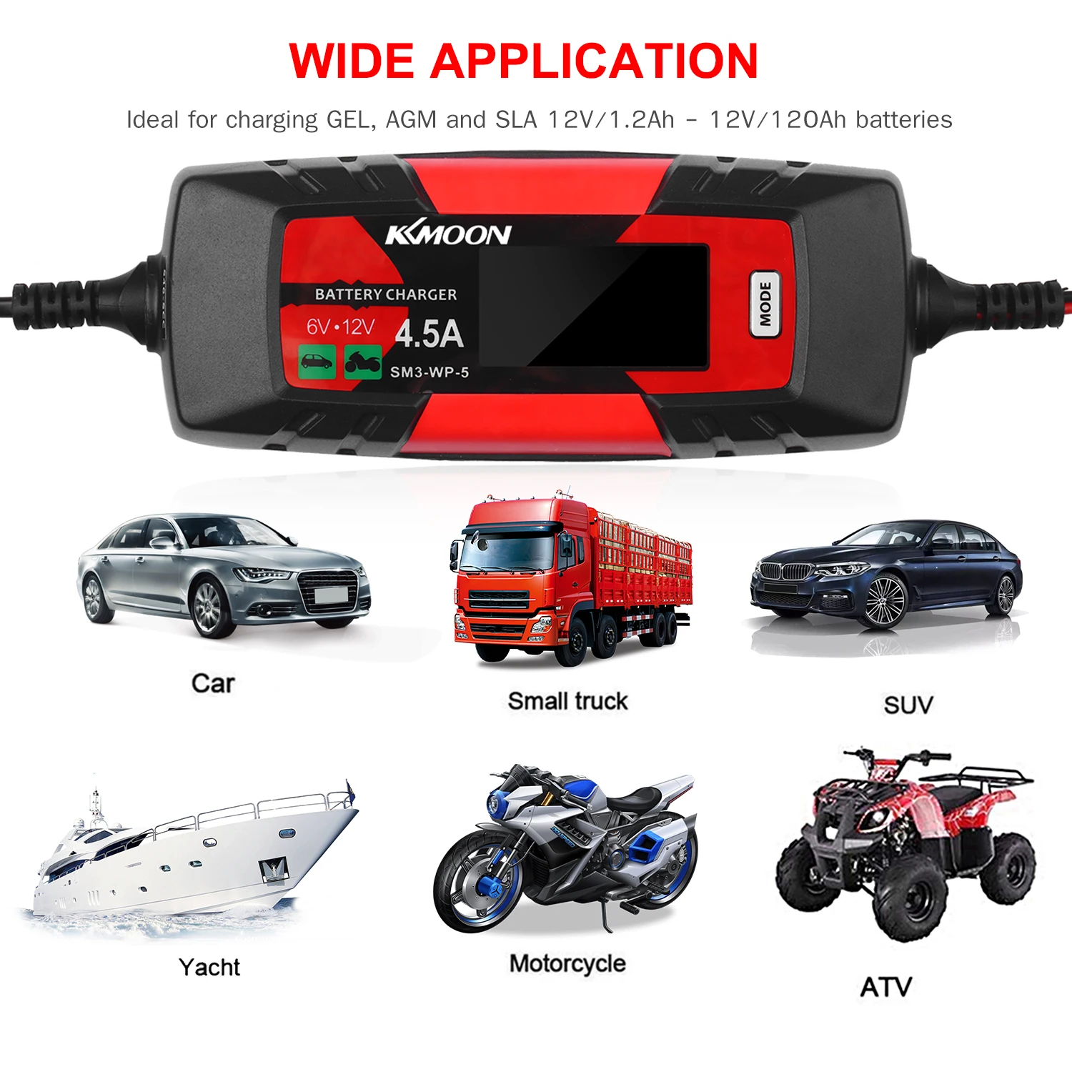 KKmoonCar зарядное устройство батарея и сопровождающее 6V/12V 4Amp интеллектуальное