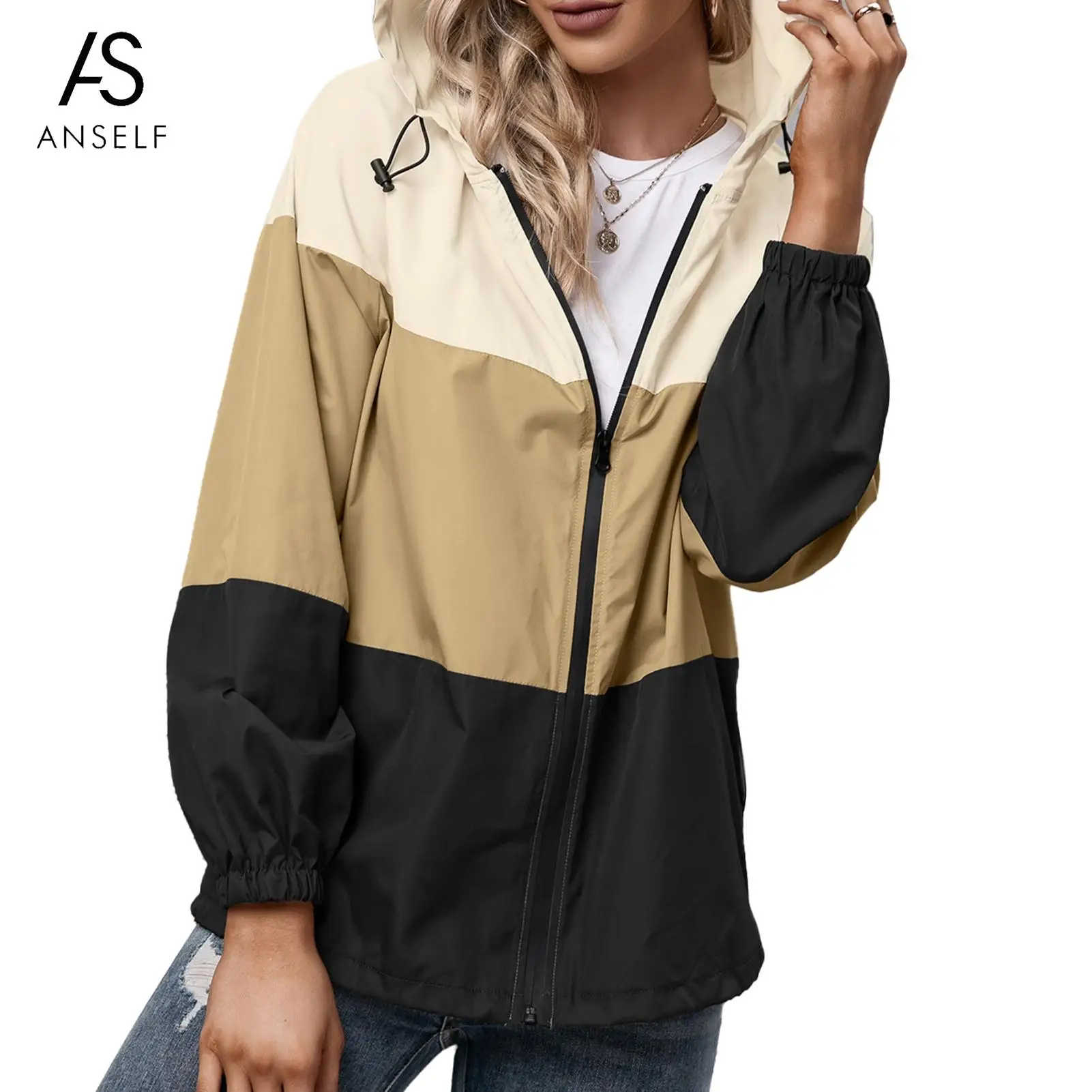 

ANSELF Женская Осенняя куртка, пальто 2021, большие размеры, шикарная повседневная одежда с капюшоном, на молнии, Женская Спортивная ветровка, ку...