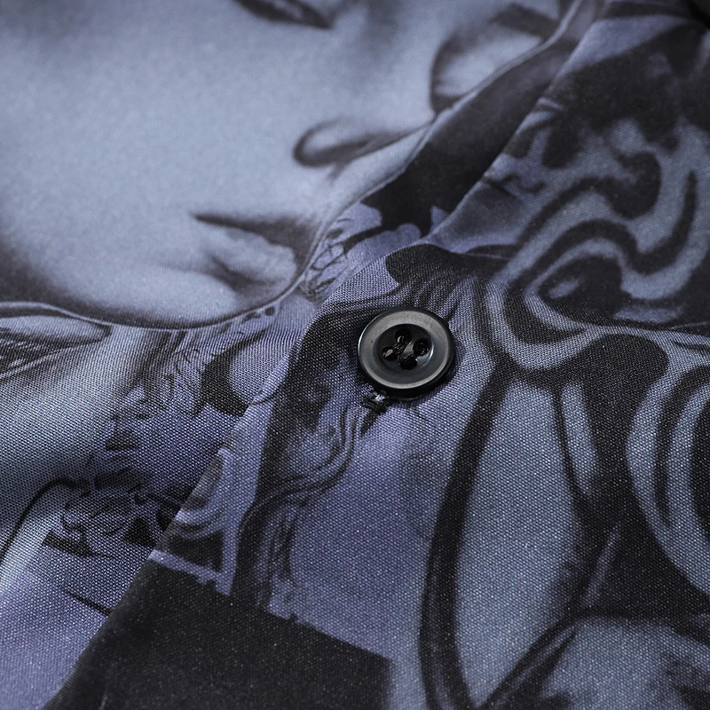 Harajuku Summer Hawaiian Beach Shirts Gothic Girl Print Hip Hop Button Shirt Mens Fashion Short Sleeve Holiday Party Blouse Tops