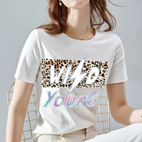 womens summer fashion leopard print letters sweet ladies printed pattern clothes casual self cultivation all match o neck lady