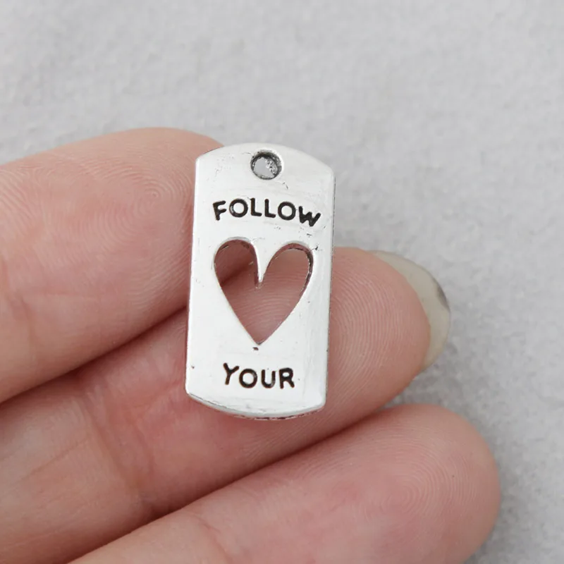 Модные подвески RAINXTAR из сплава с надписью Follow Your Heart прямоугольные 10*20 мм 100 шт. AAC474