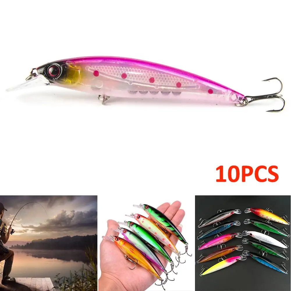 

10PCS Fishing Lure Set Laser Long Shot Hard Bait Fake Bait Fish Hook Artificial Bionic Crank Lures Fish Hook Treble Hooks
